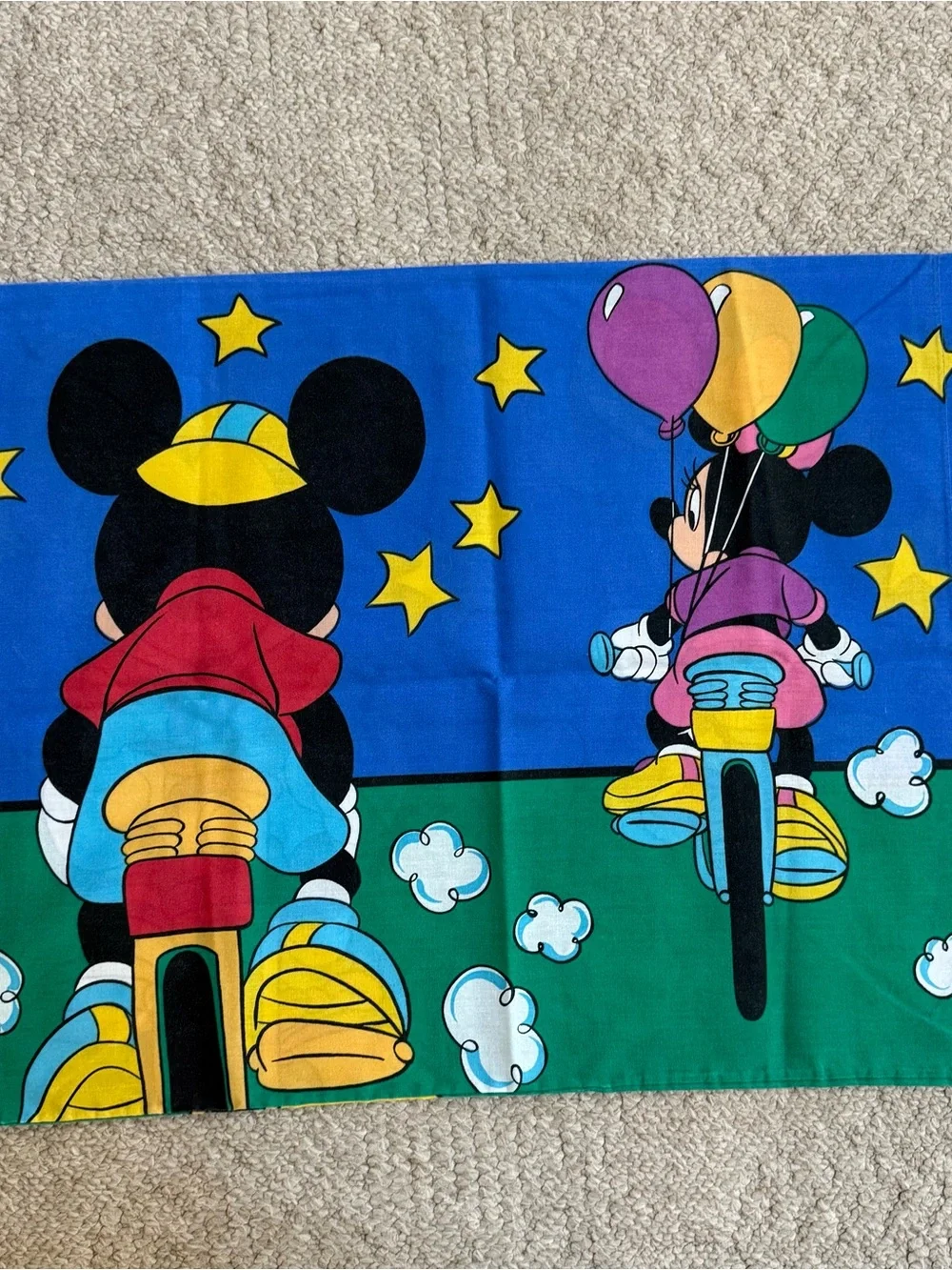 Vintage 1990’s Disney Mickey & Minnie Mouse Riding Bikes Bedding Sheet Set